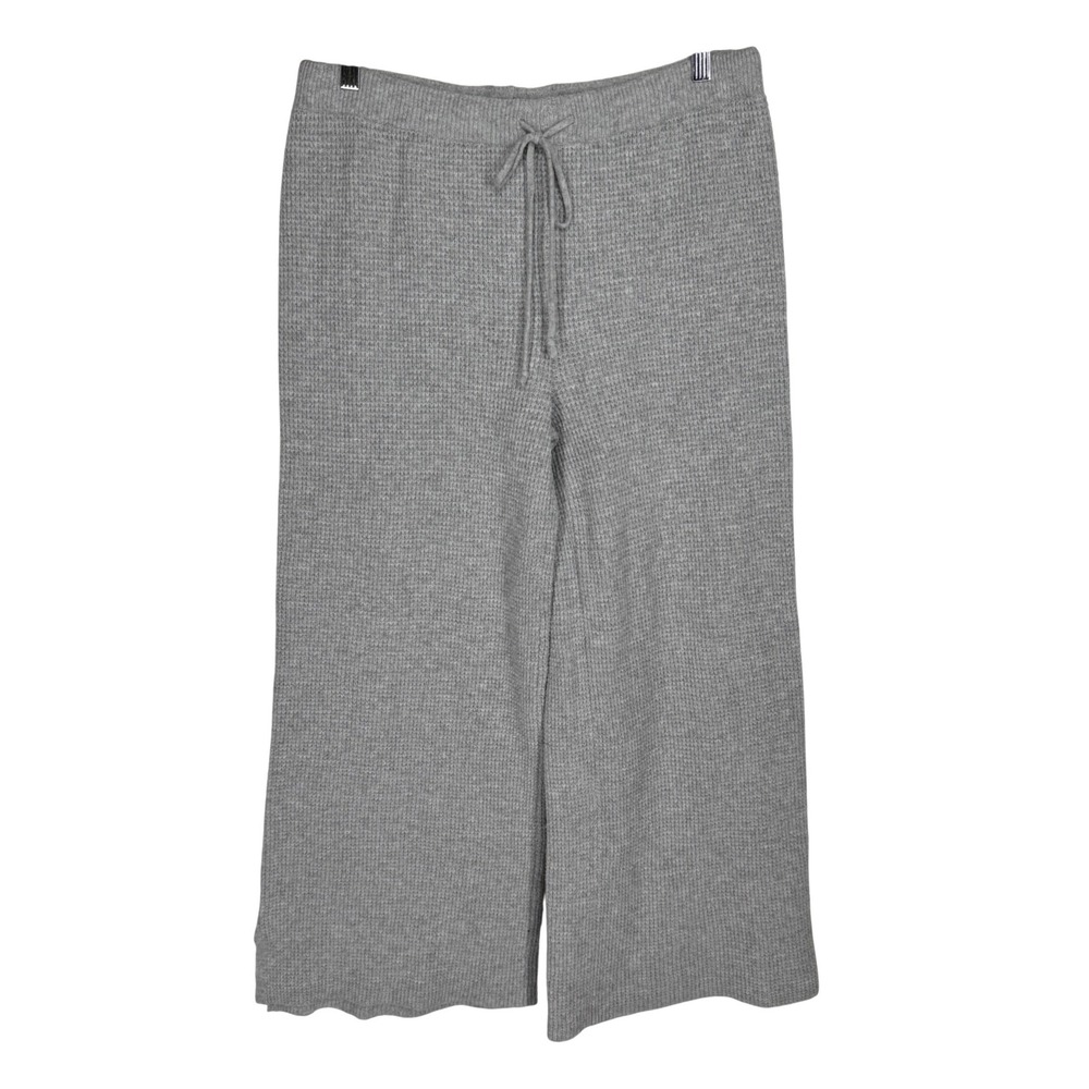Aerie Cozy Up Gray Waffle Knit Wide Leg Drawstring Lounge Pants Size L Stretch
